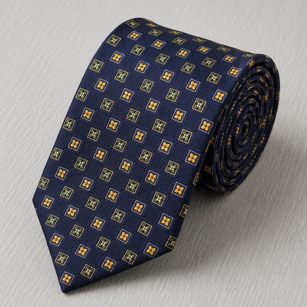 Polo Ralph Lauren Navy Geometric Pattern Silk Tie Classic Mens Necktie‎
